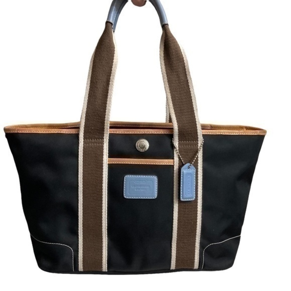 Coach nylon tote bag with blue leather